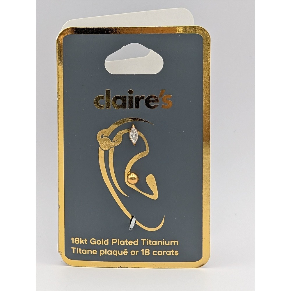 Claire's 18kt Gold Plated Titanium Cubic Zirconia Marquise Stud Ball Earring Set
